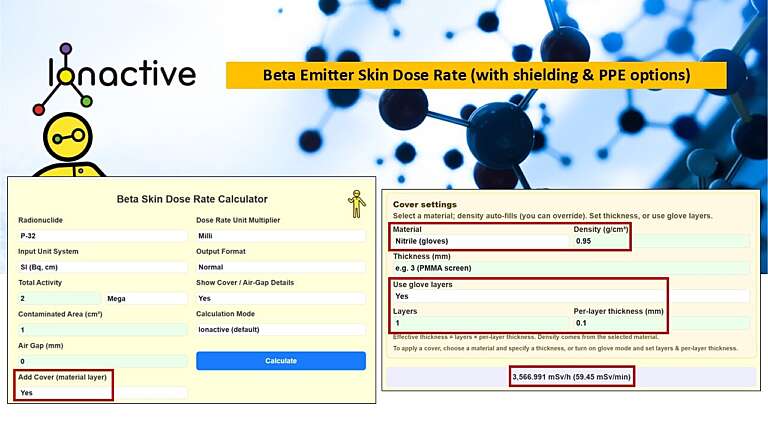 Ionactive | Beta Emitter Skin Dose Rate Calculator